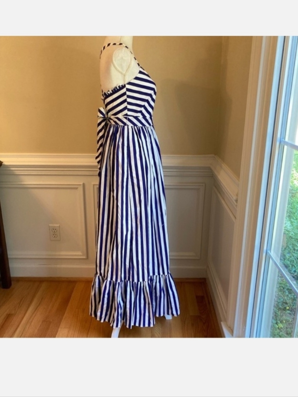 J CREW Blue White Cabana Stripe Ruffle Maxi Dress NWT - Picture 3 of 9